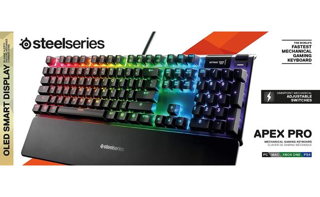 SteelSeries Apex Pro Mechanical Gaming Keyboard, Adjustable Actuation Switches, World’s Fastest Mechanical Keyboard, OLED Smart Display, RGB Backlit SteelSeries Apex Pro Mechanical Gaming Keyboard, Adjustable Actuation Switches, World’s Fastest Mechanical Keyboard, OLED Smart Display, RGB Backlit