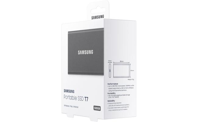 Samsung T7 500GB Portable SSD USB 3.2 Up to 1050MB/s Grey