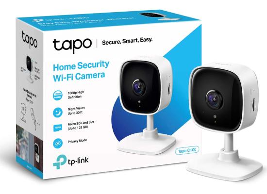 TP-Link Tapo C100 1080P Indoor Security Camera w/ Motion Detection 2-Way Audio Siren Night Vision Cloud & SD Card Storage Works w/ Alexa & Google Home
