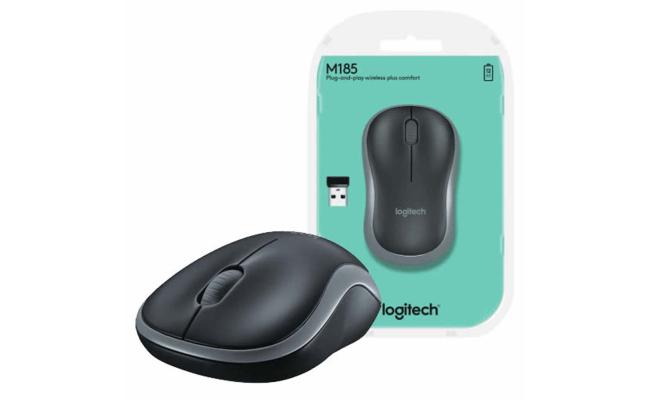 Logitech M185 Wireless Mouse, 2.4GHz with USB Mini Receiver, 12-Month Battery Life, 1000 DPI Optical Tracking, Ambidextrous PC/Mac/Laptop - Swift Grey