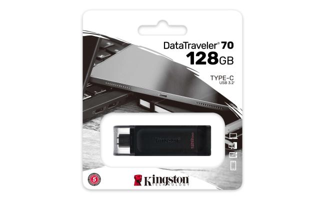 Kingston DataTraveler 70 128GB Portable & Lightweight USB-C Flash Memory , Black