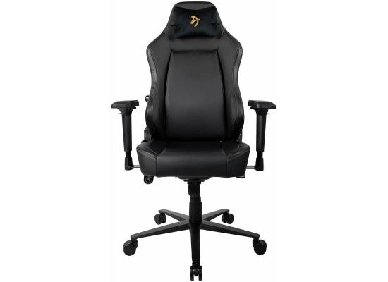 Arozzi Primo Premium PU Leather Gaming Chair Office Chair with Recliner Swivel Tilt Rocker Adjustable Height 4D Armrests Neck Pillow and Built-in Lumbar Adjustment - Black with Gold Accents