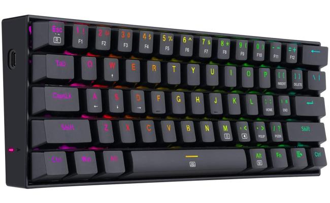 Redragon K630 Dragonborn 60% Wired RGB Gaming Keyboard, 61 Keys Compact Mechanical Keyboard with Linear Blue Switch, Pro Driver Support, Black