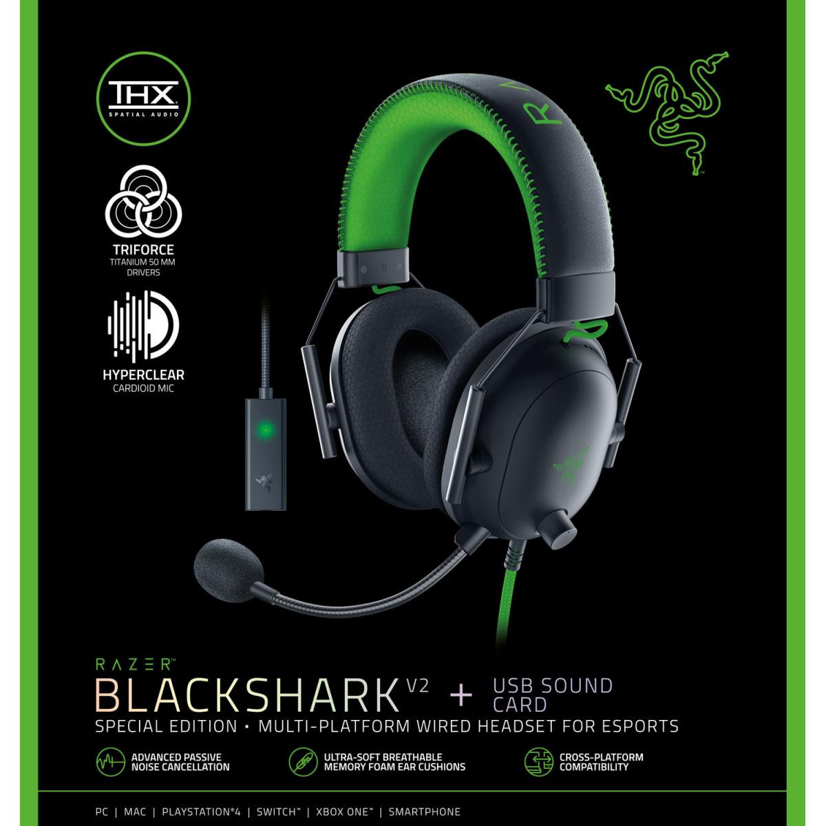 Razer BlackShark V2 SE Gaming Headset THX Spatial Audio w USB Sound ...