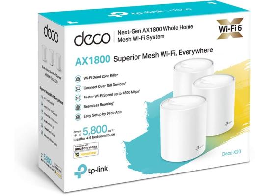 TP-Link Deco X20 AX1800 WIFI 6 Mesh Covers up to 5800 Sq Ft , 3-Pack