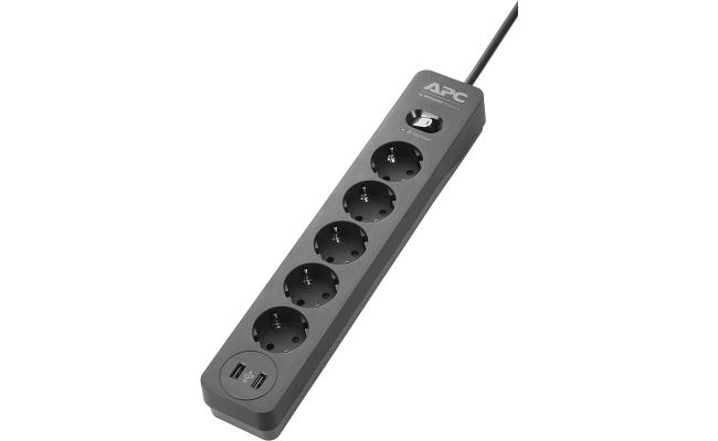 APC SurgeArrest Essential Surge Protector 5x Universal Outlets 2x USB Type-A ports 1.5m Extension Cord German Input