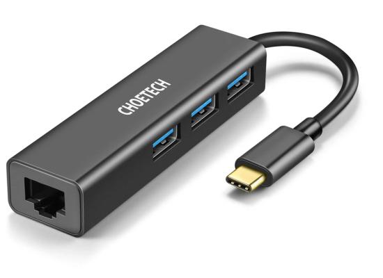 Choetech HUB-U02 USB C To Ethernet Hub w/ 3 Ports USB 3.0