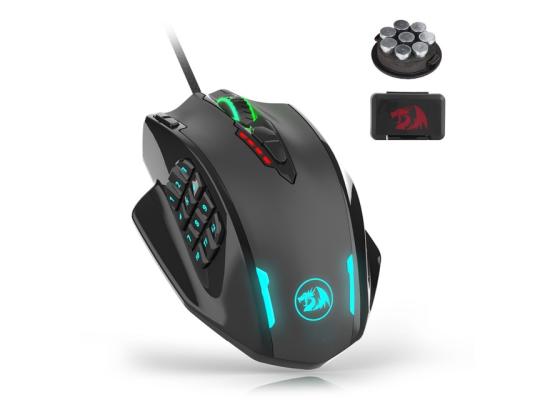 Redragon M908 Impact RGB LED MMO Gaming Mouse with 12 Side Buttons, Optical Wired Ergonomic Mouse with Max 12,400DPI, High Precision, 18 Programmable Macro Shortcuts, Comfort Grip