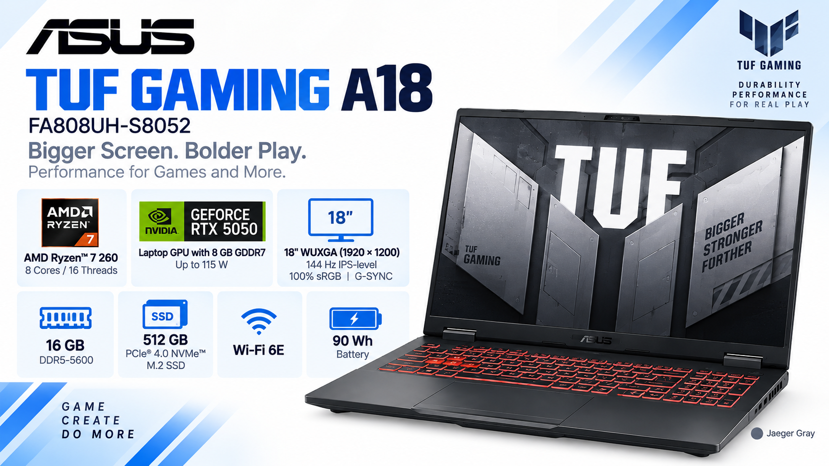 ASUS TUF Gaming A18 FA808UH-S8052 Gaming Laptop Jaeger Gray Overview