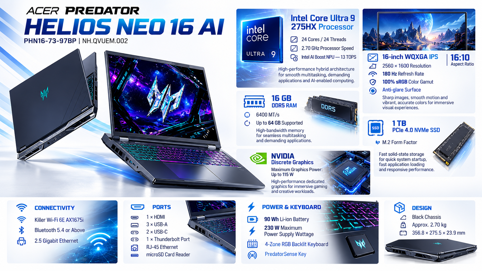Acer Predator Helios Neo 16 AI PHN16-73-97BP Gaming Laptop Overview