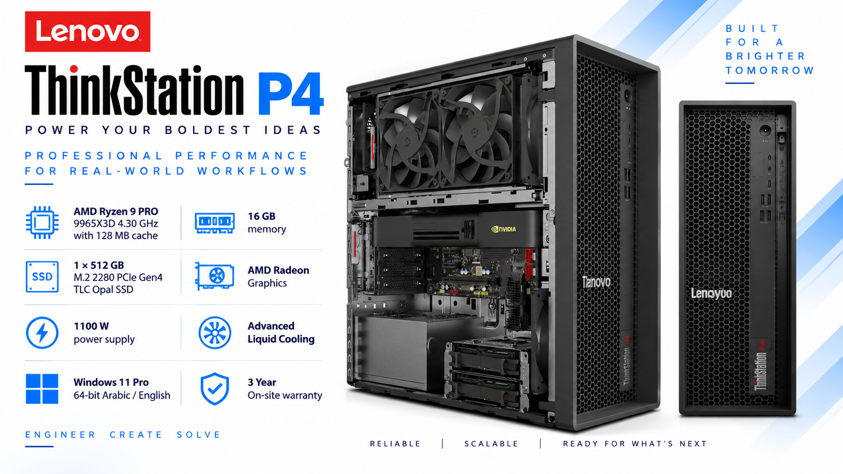 Lenovo ThinkStation P4 Workstation 30KNS04900 - Ryzen 9 PRO 9965X3D - 16GB - 512GB SSD - 1100W Overview