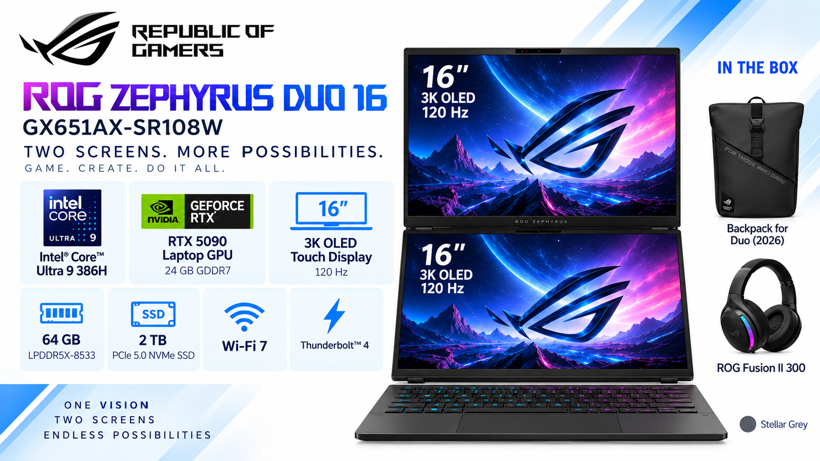 ASUS ROG Zephyrus Duo 16 GX651AX-SR108W Dual-Screen Gaming Laptop Stellar Grey Overview