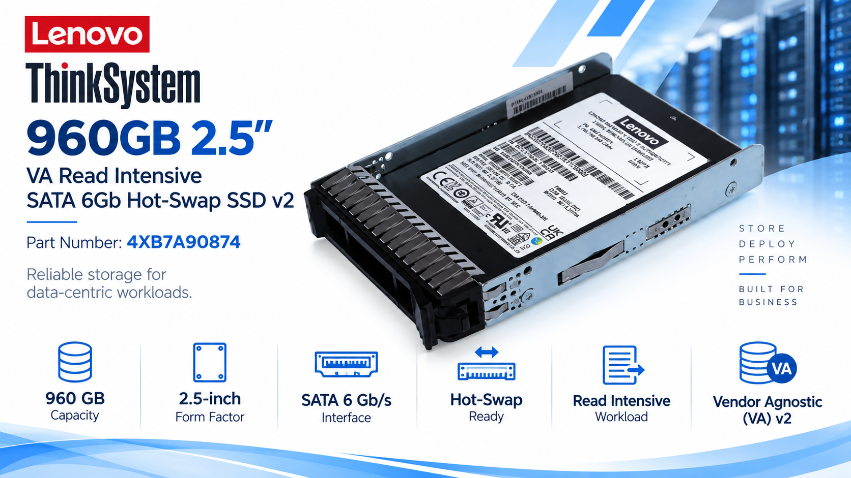 Lenovo ThinkSystem 960GB 2.5-inch VA Read Intensive SATA 6Gb Hot-Swap SSD v2