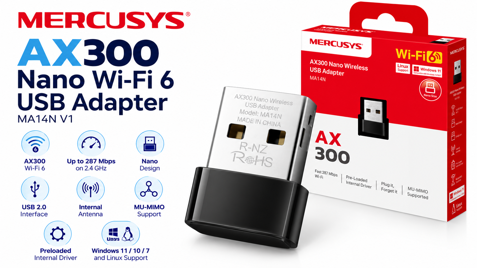 MERCUSYS MA14N V1 AX300 Nano Wi-Fi 6 USB Adapter Overview