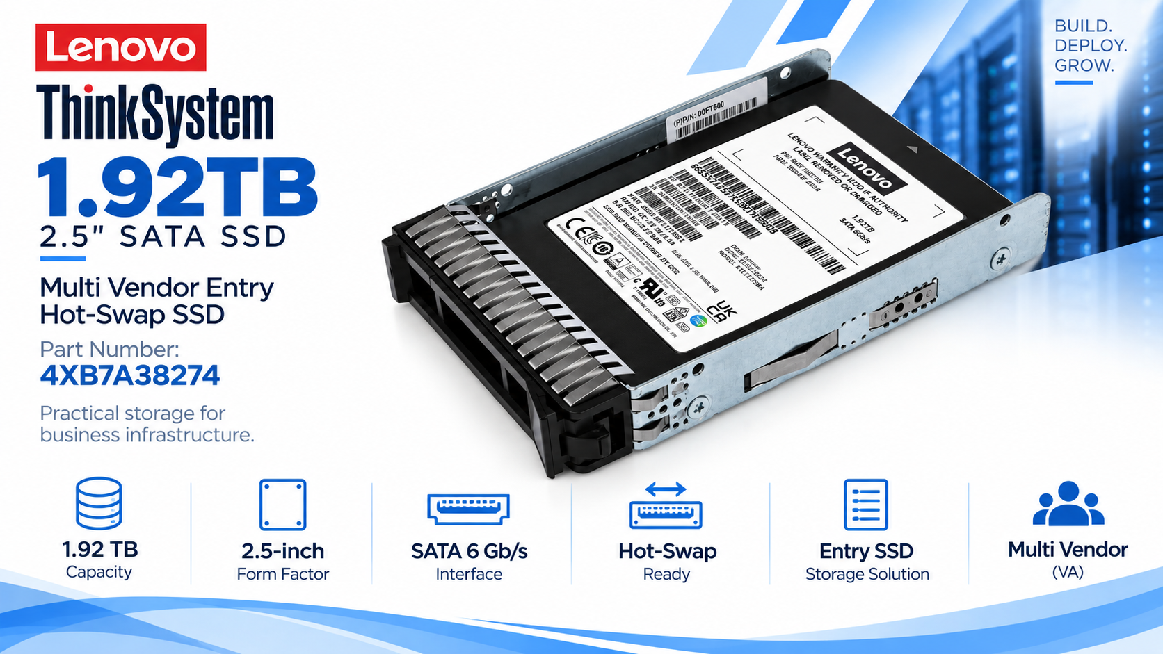 Lenovo ThinkSystem 1.92TB 2.5-inch Multi Vendor Entry SATA 6Gb Hot-Swap SSD