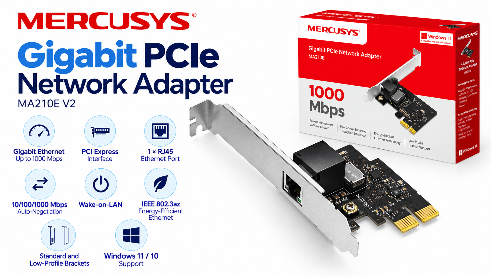 MERCUSYS MA210E V2 Gigabit PCIe Network Adapter Overview
