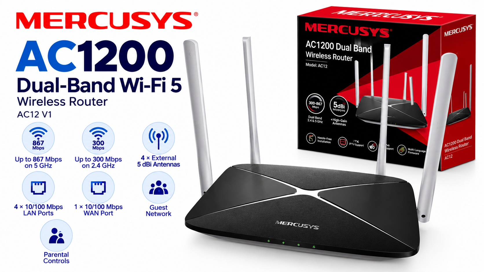 MERCUSYS AC12 V1 AC1200 Dual-Band Wi-Fi Router Overview