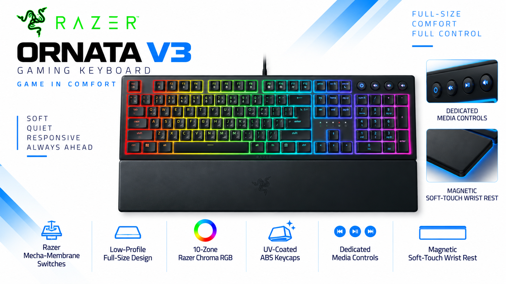Razer Ornata V3 Low-Profile Mecha-Membrane Gaming Keyboard - Arabic Layout Overview