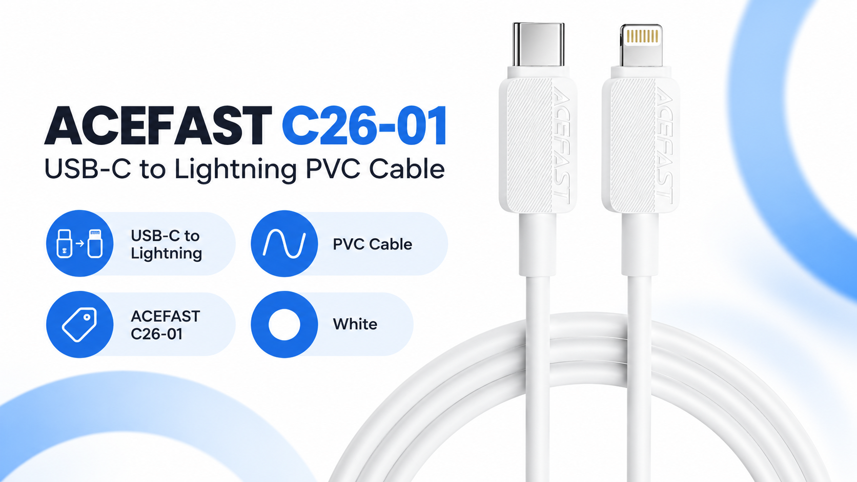 ACEFAST C26-01 USB-C to Lightning PVC Cable White Overview