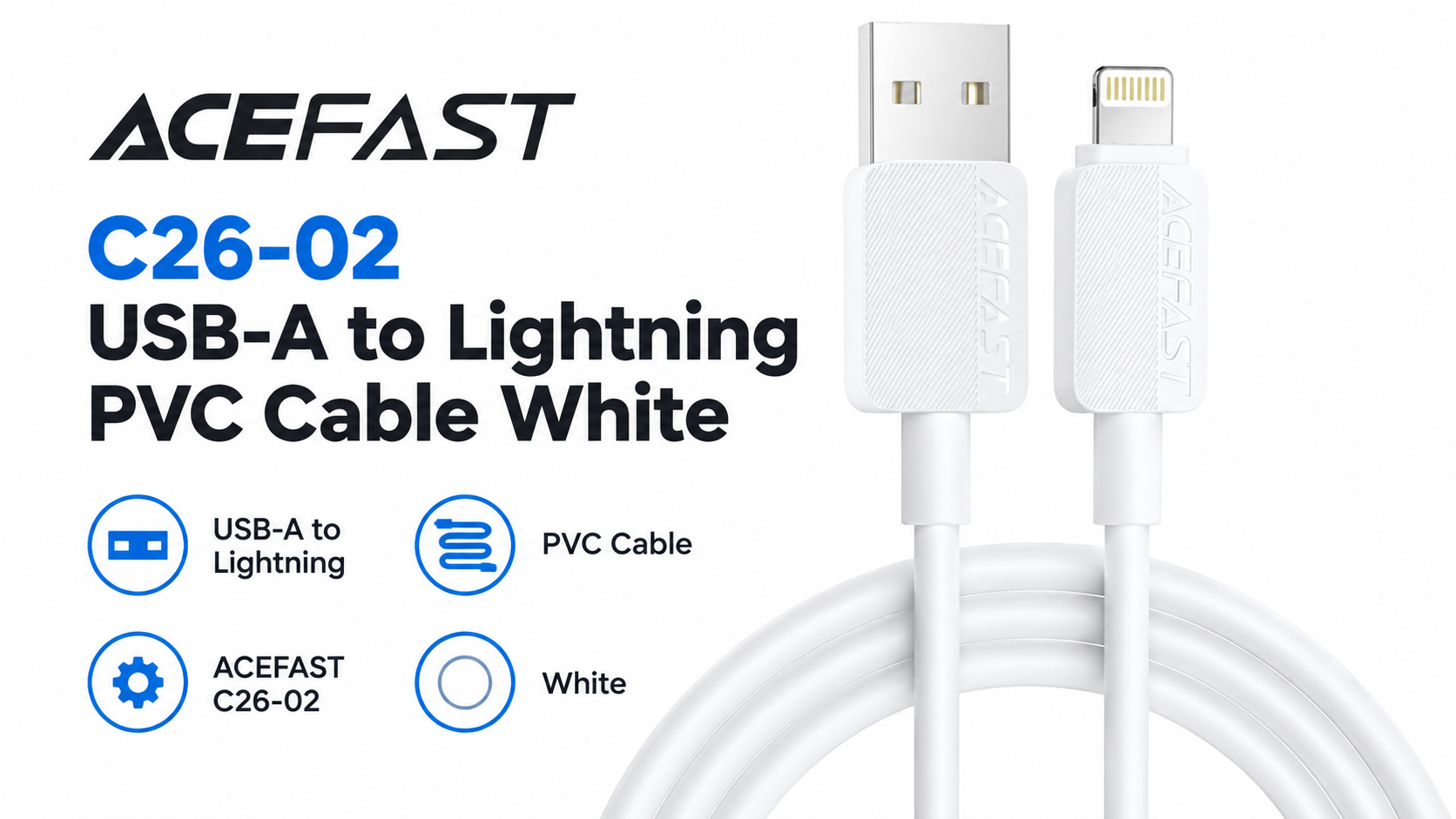 ACEFAST C26-02 USB-A to Lightning PVC Cable White Overview