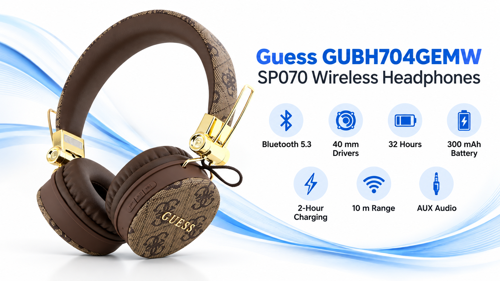 Guess SP070 GUBH704 Bluetooth 5.3 Wireless Headphones Brown Overview