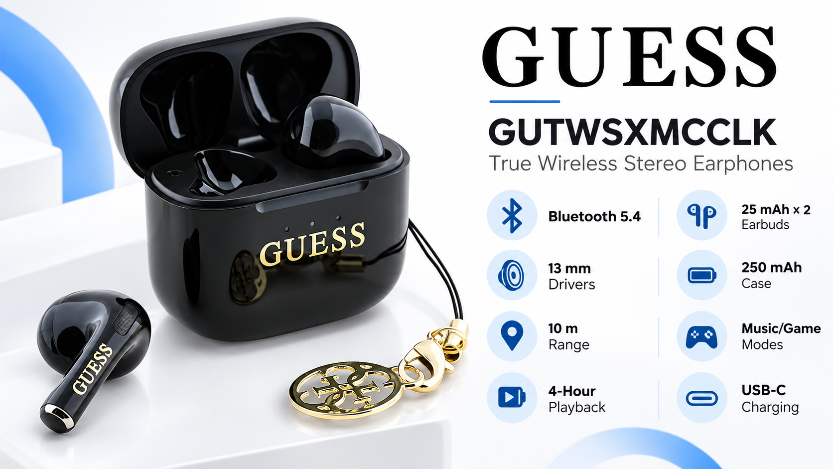 Guess GUTWSXMCCLK True Wireless Stereo Bluetooth 5.4 Earphones Black Overview