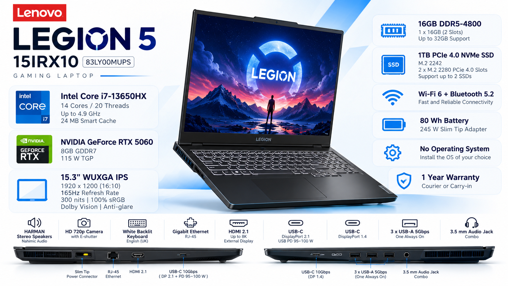 Lenovo Legion 5 15IRX10 Gaming Laptop Eclipse Black Overview