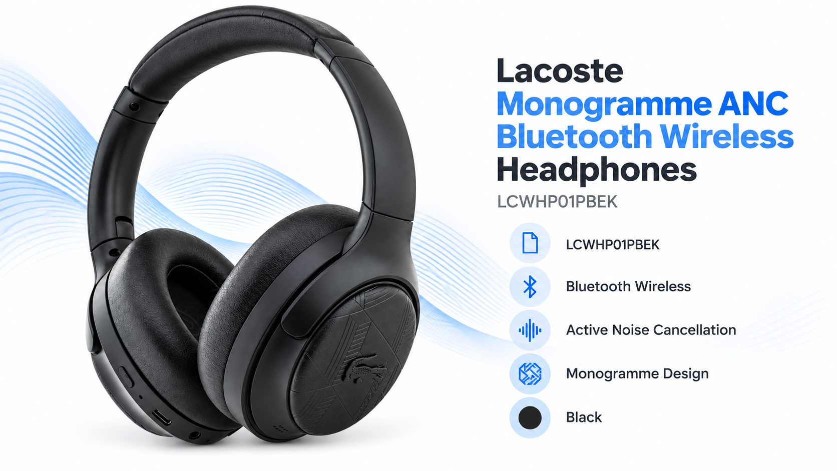 Lacoste Monogramme ANC Bluetooth Wireless Headphones Black Overview