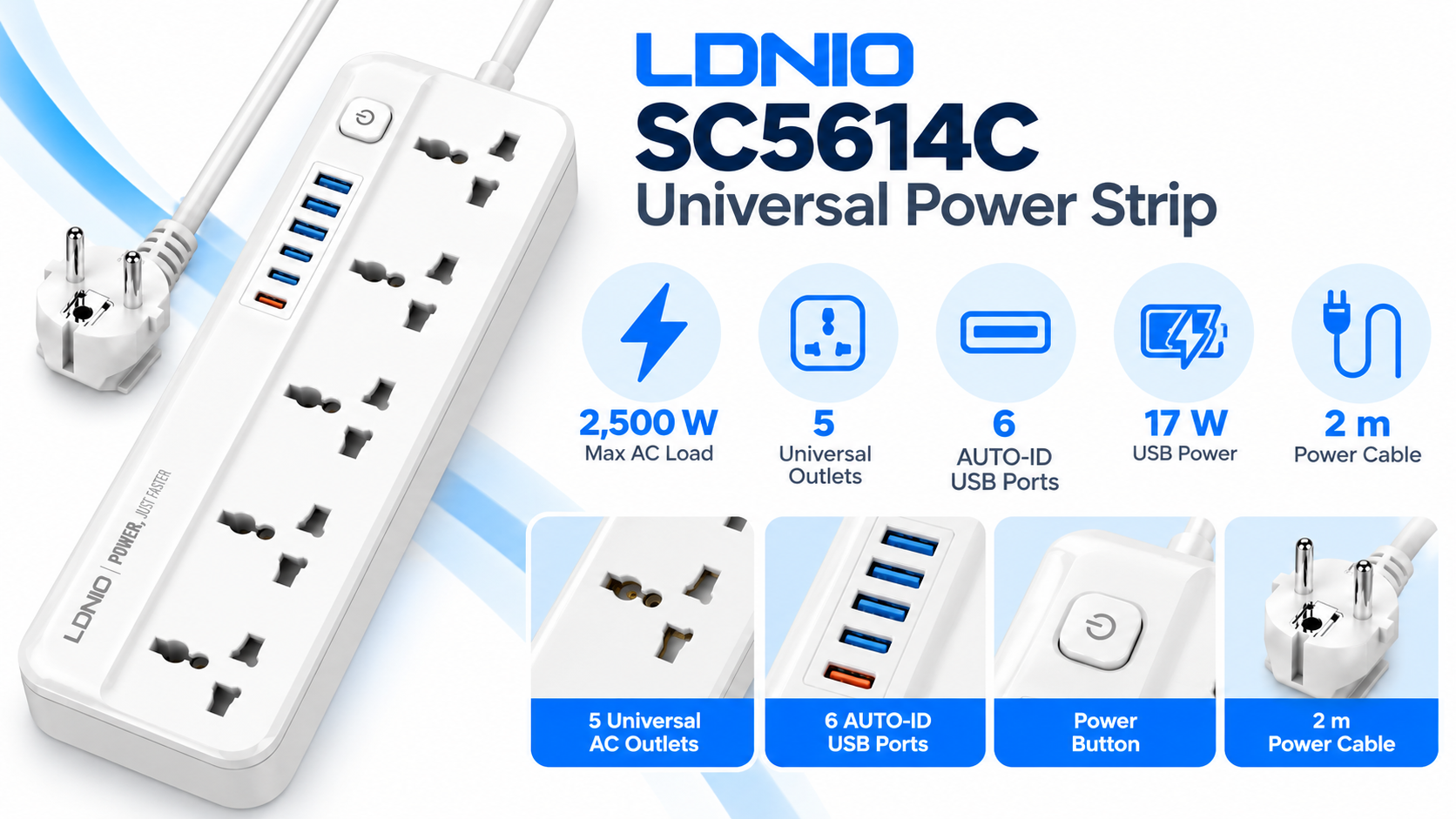 LDNIO SC5614C Universal Power Strip Overview