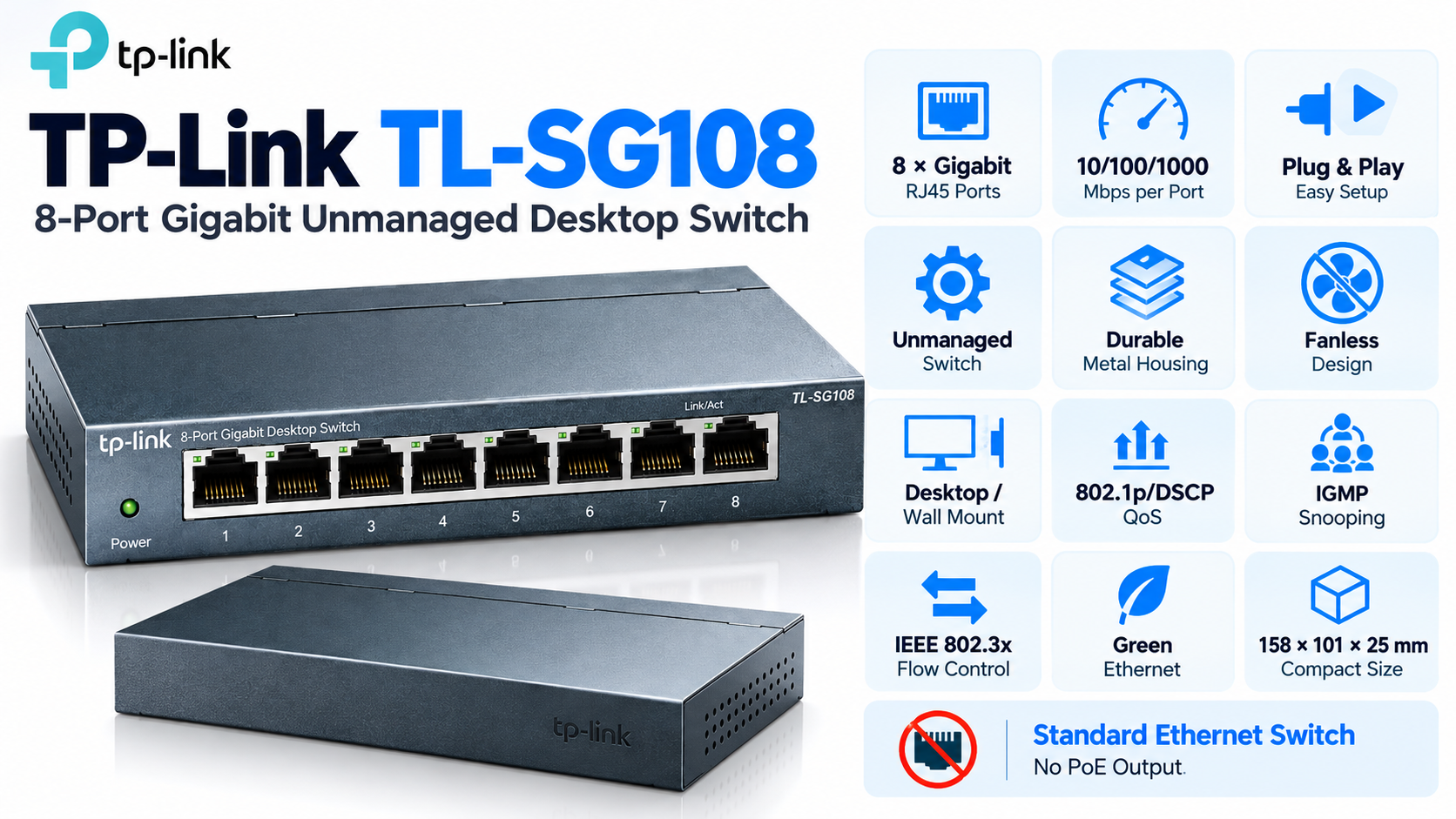 TP-Link TL-SG108 8-Port Gigabit Unmanaged Desktop Switch Overview