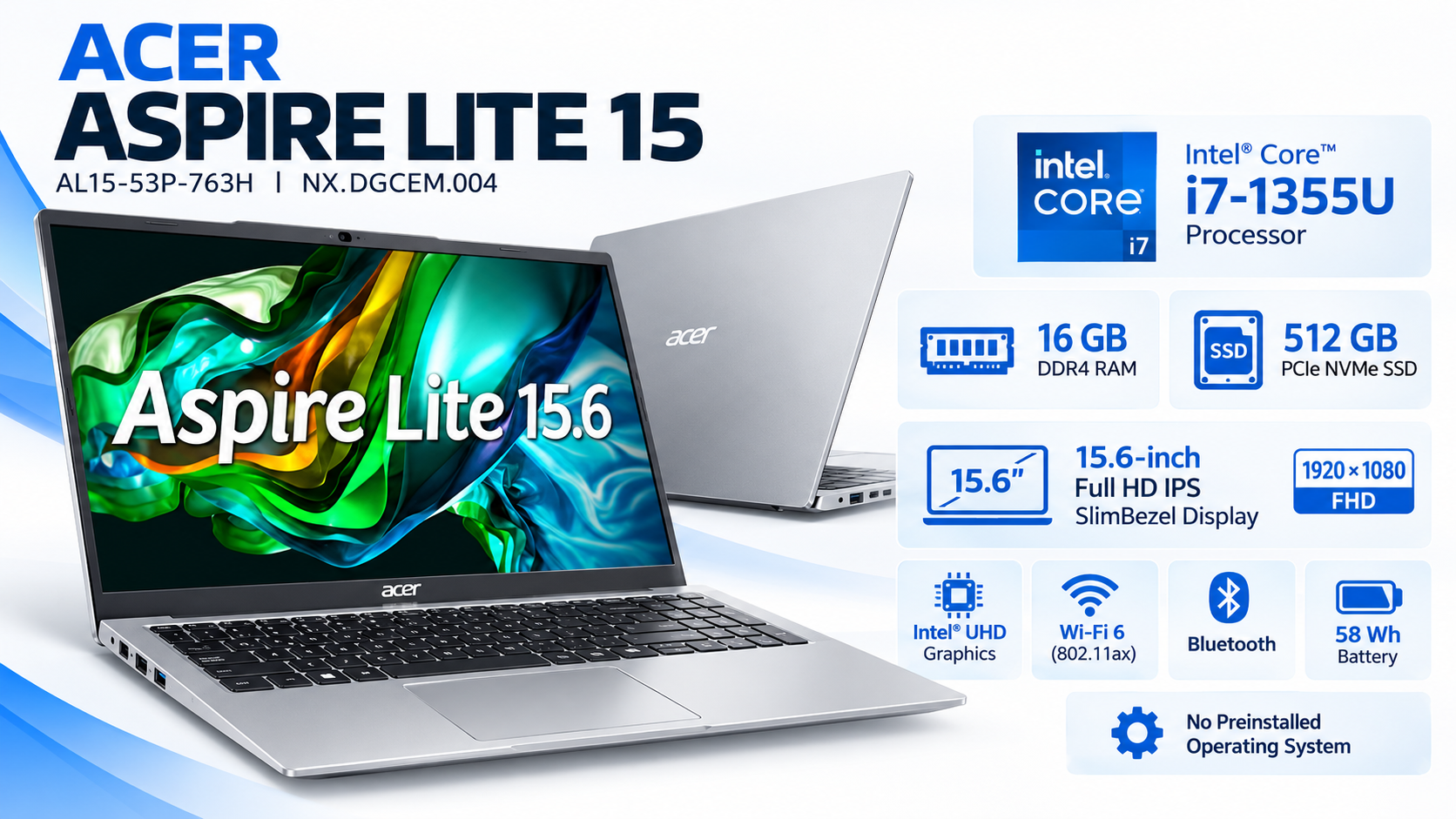 Acer Aspire Lite 15 AL15-53P-763H Light Silver Laptop Overview