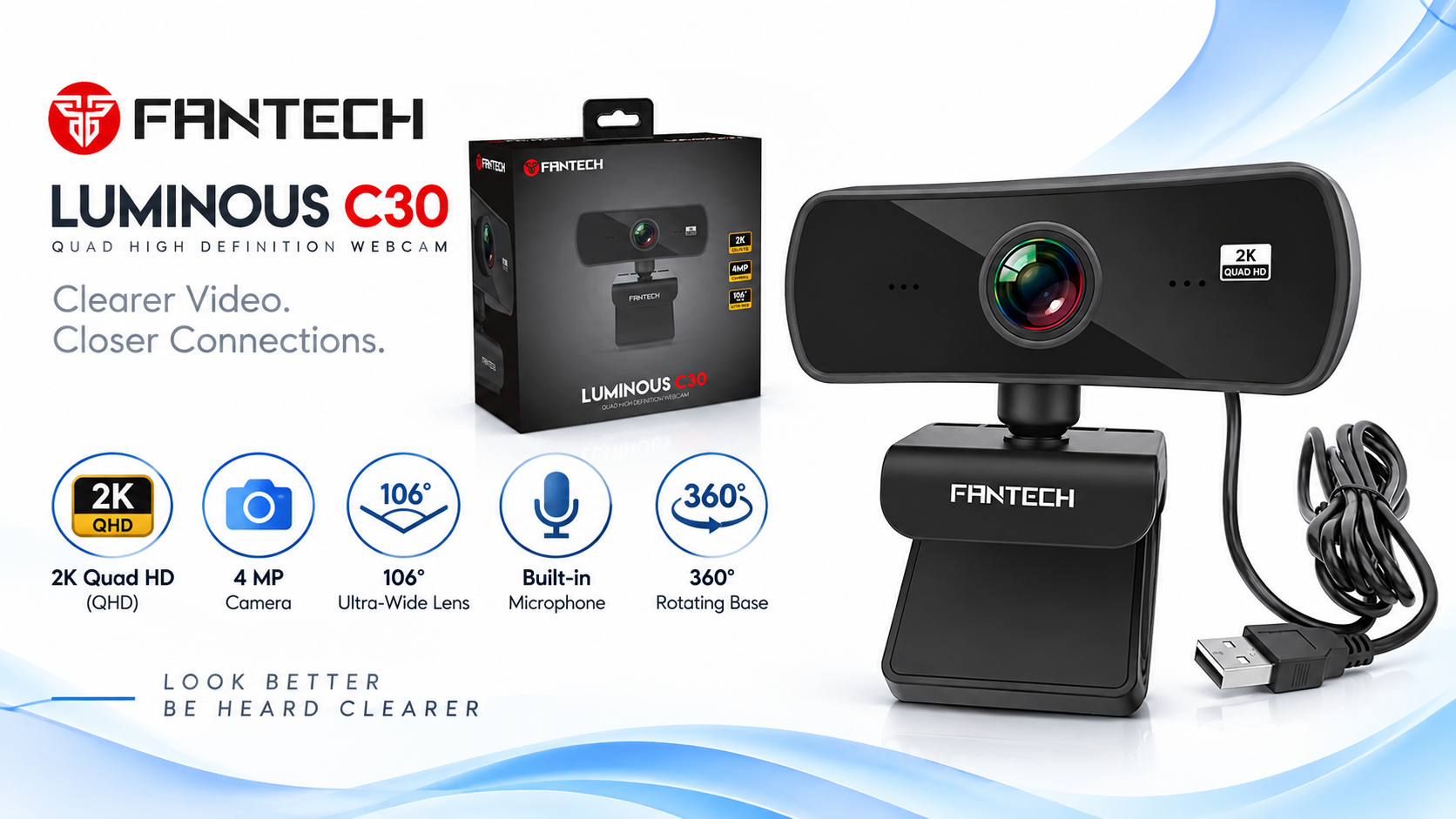 FANTECH LUMINOUS C30 2K QHD 4MP Webcam with Microphone Overview