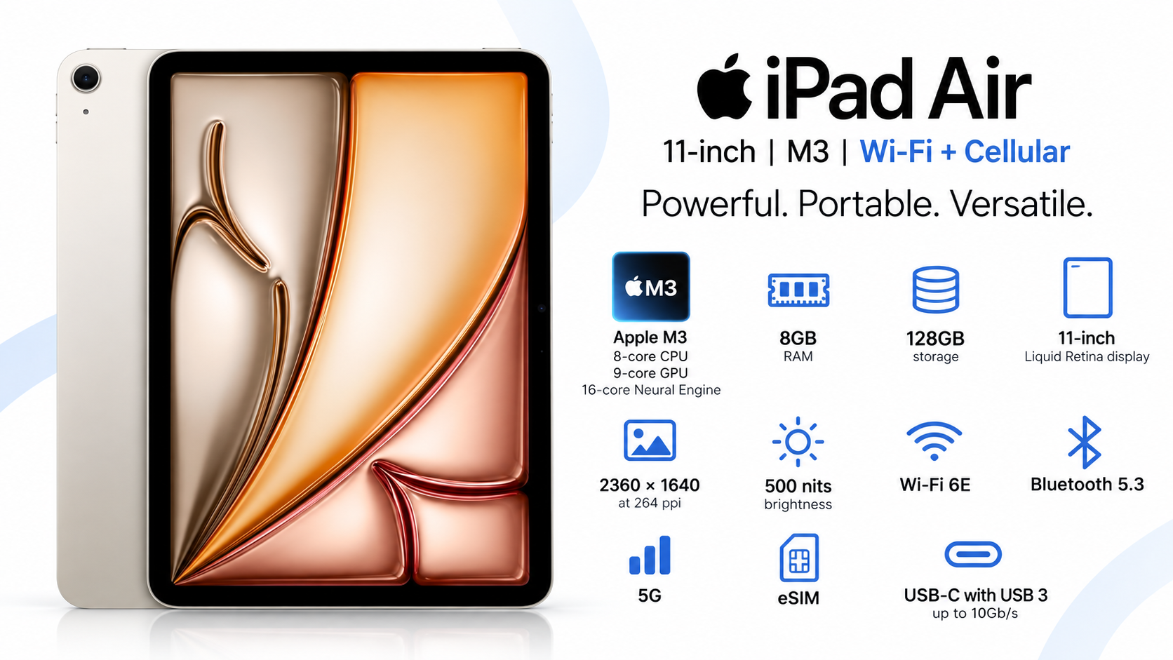 Apple iPad Air 11-inch M3 Wi-Fi + Cellular 128GB Starlight Overview