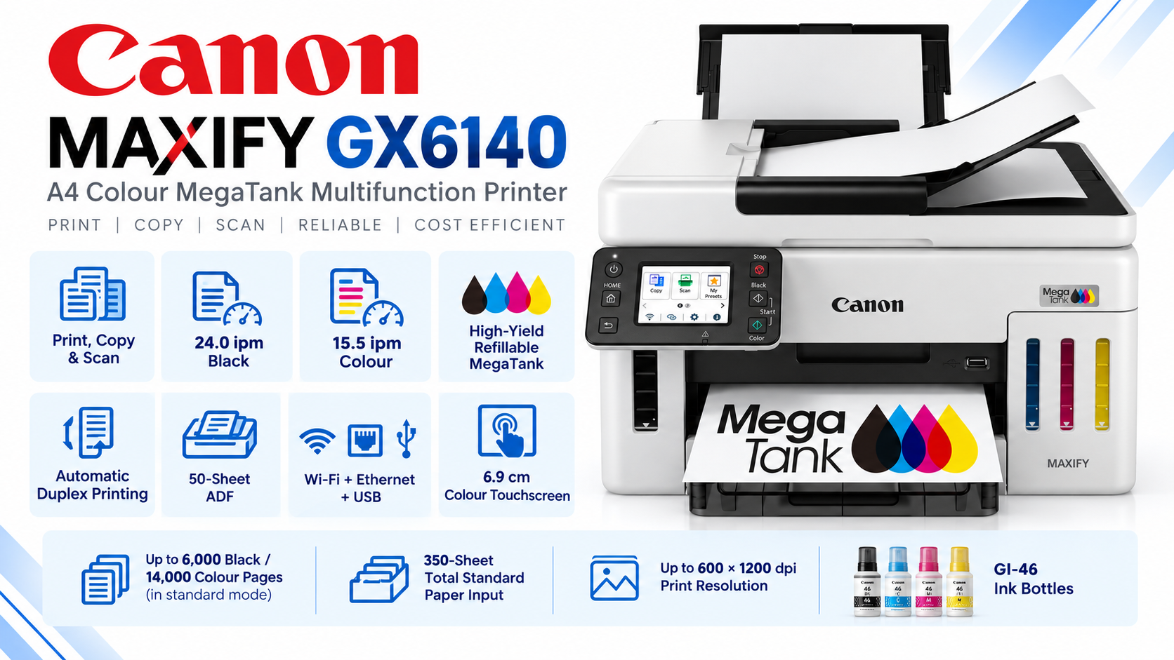 Canon MAXIFY GX6140 A4 Colour MegaTank Multifunction Printer Overview