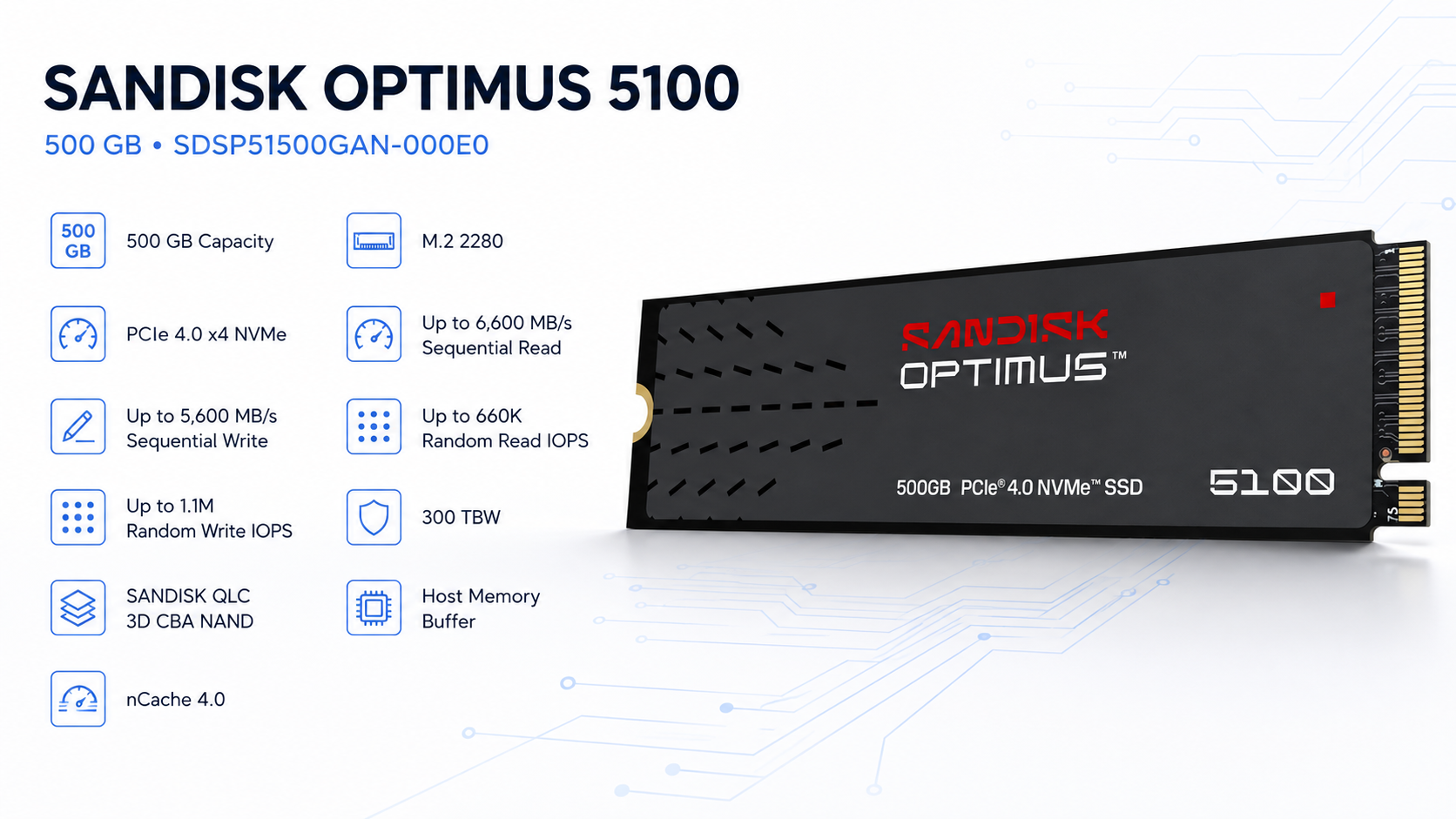 SANDISK Optimus 5100 500GB M.2 2280 PCIe 4.0 NVMe SSD Overview