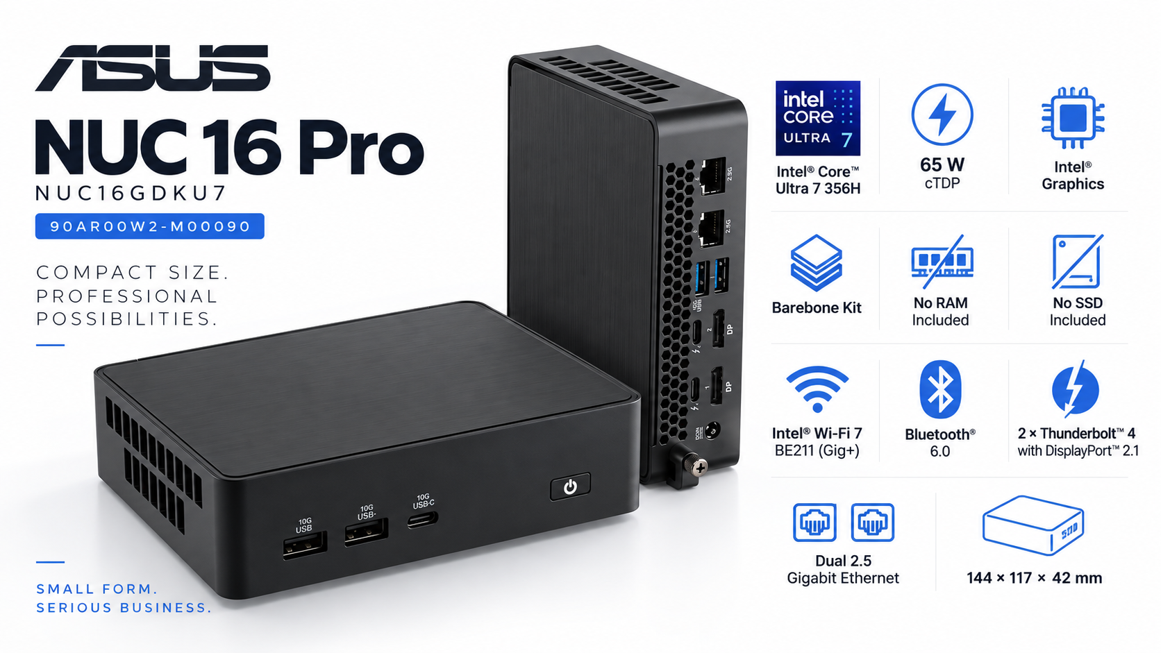 ASUS NUC 16 Pro NUC16GDKU7 Core Ultra 7 356H Barebone Mini PC Kit Overview