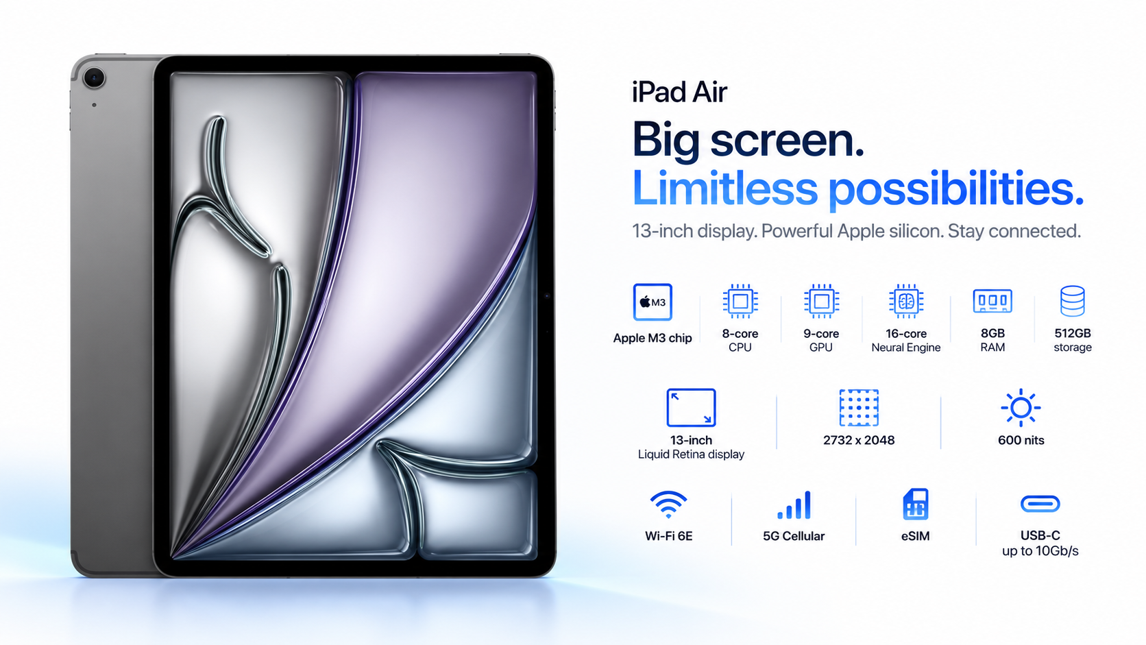 Apple iPad Air 13-inch M3 Wi-Fi + Cellular 512GB Space Grey Overview