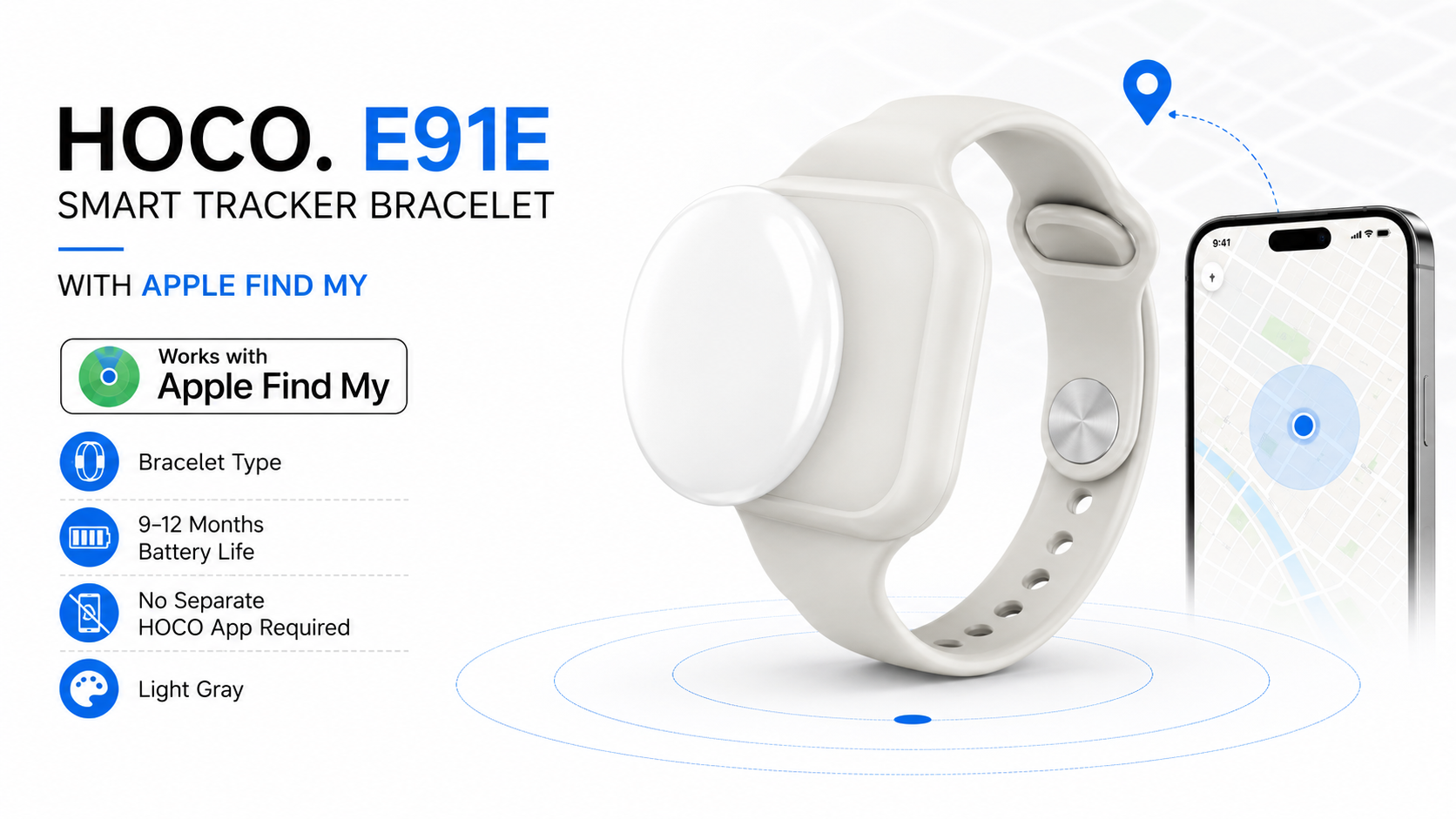 HOCO E91E Smart Tracker Bracelet with Apple Find My Gray Overview