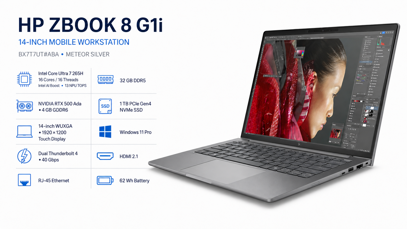HP ZBook 8 G1i 14-inch Touch Mobile Workstation Core Ultra 7 265H 32GB 1TB RTX 500 Ada Meteor Silver Overview