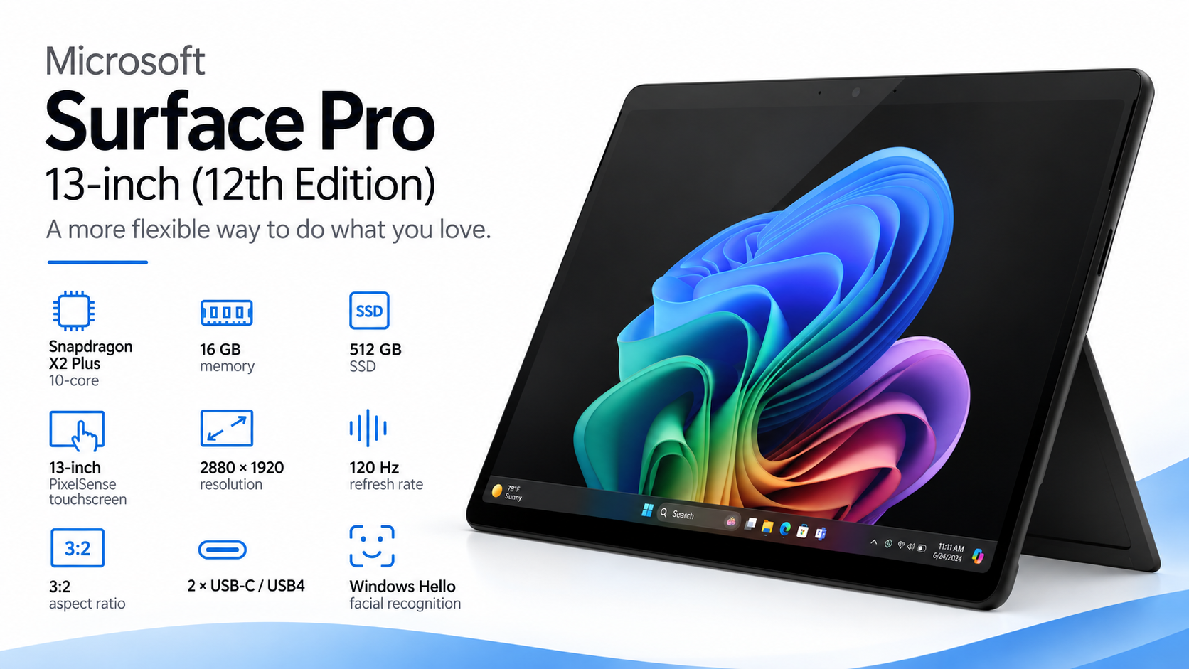 Microsoft Surface Pro 13-inch 12th Edition Snapdragon X2 Plus 16GB 512GB Black Overview