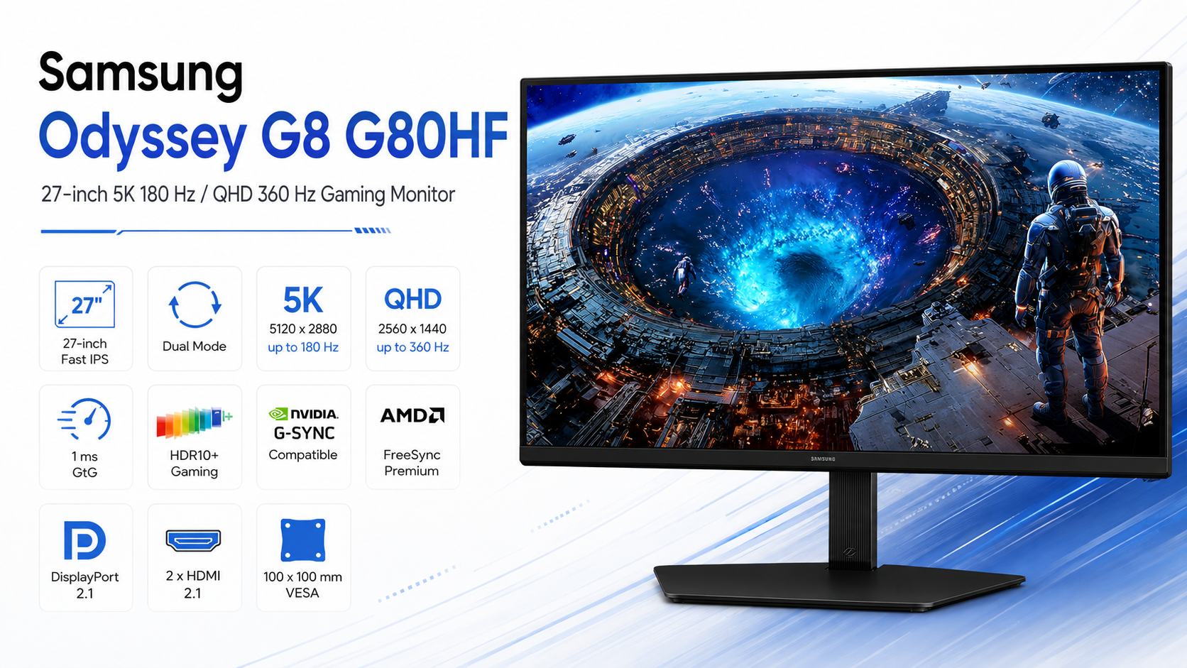 Samsung Odyssey G8 G80HF 27-inch 5K Gaming Monitor Black Overview