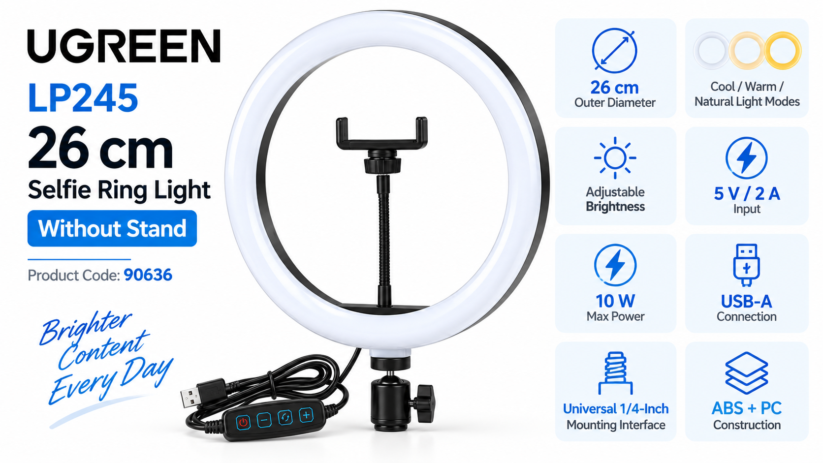 UGREEN LP245 26cm Selfie Ring Light Without Stand Overview