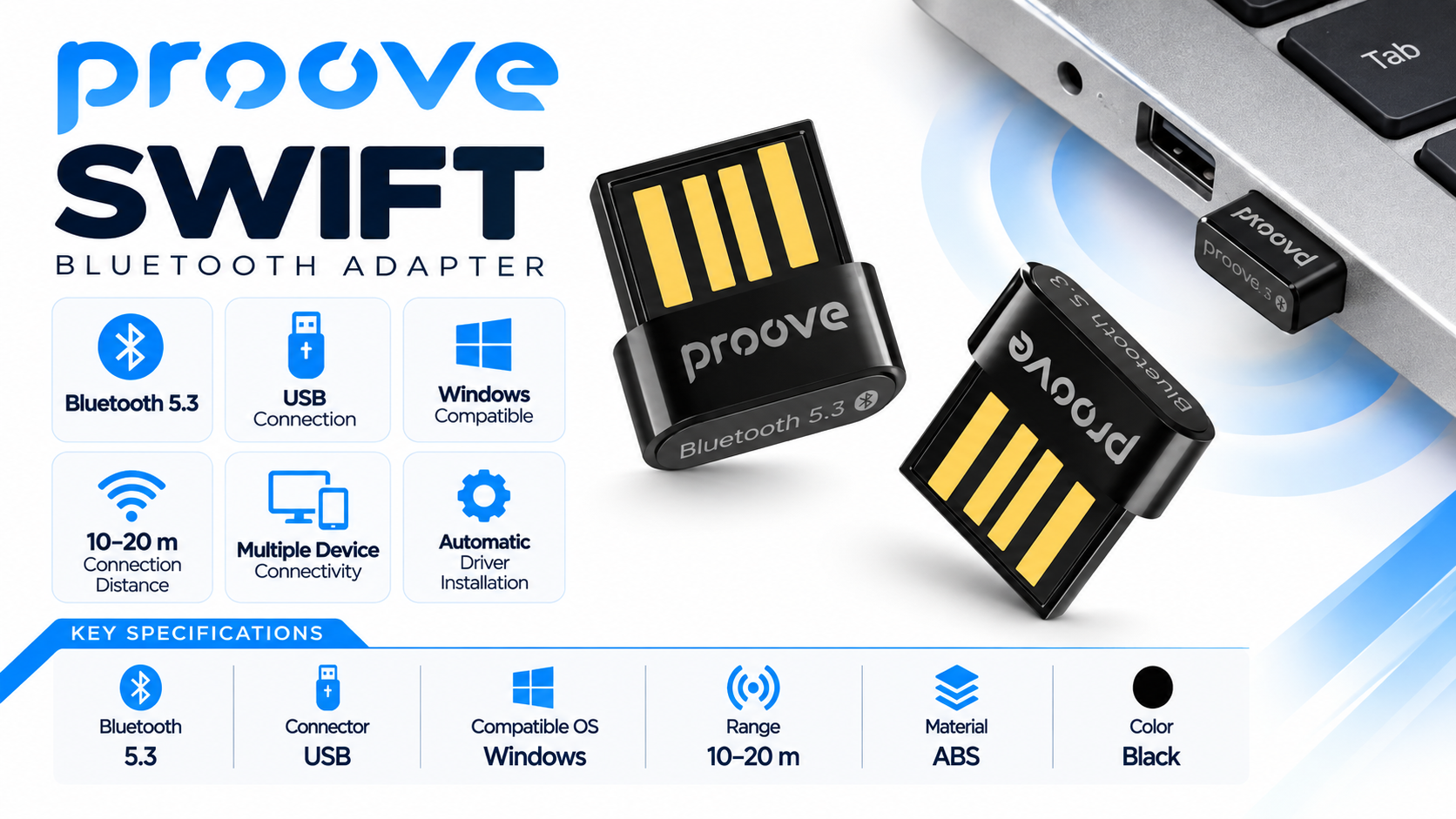 Proove Swift Bluetooth 5.3 USB Adapter Black Overview