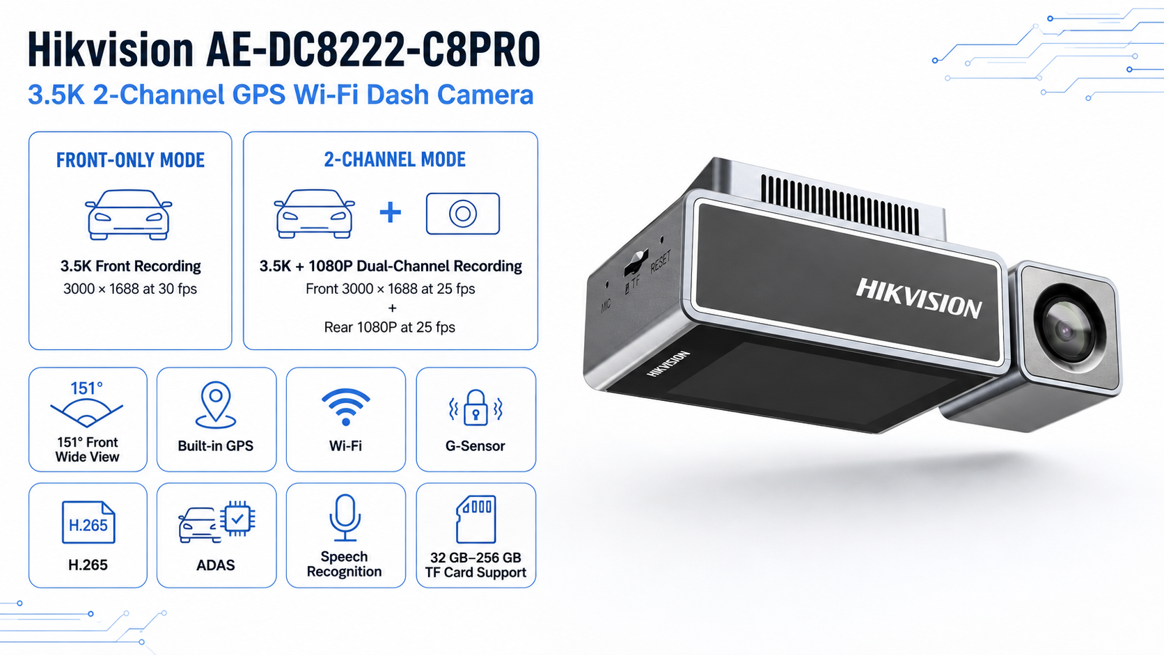 Hikvision AE-DC8222-C8PRO 3.5K 2-Channel GPS Wi-Fi Dash Camera Overview
