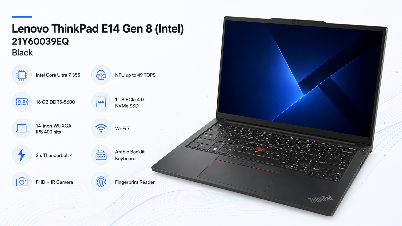 Lenovo ThinkPad E14 Gen 8 21Y60039EQ Core Ultra 7 355 Laptop Black Overview