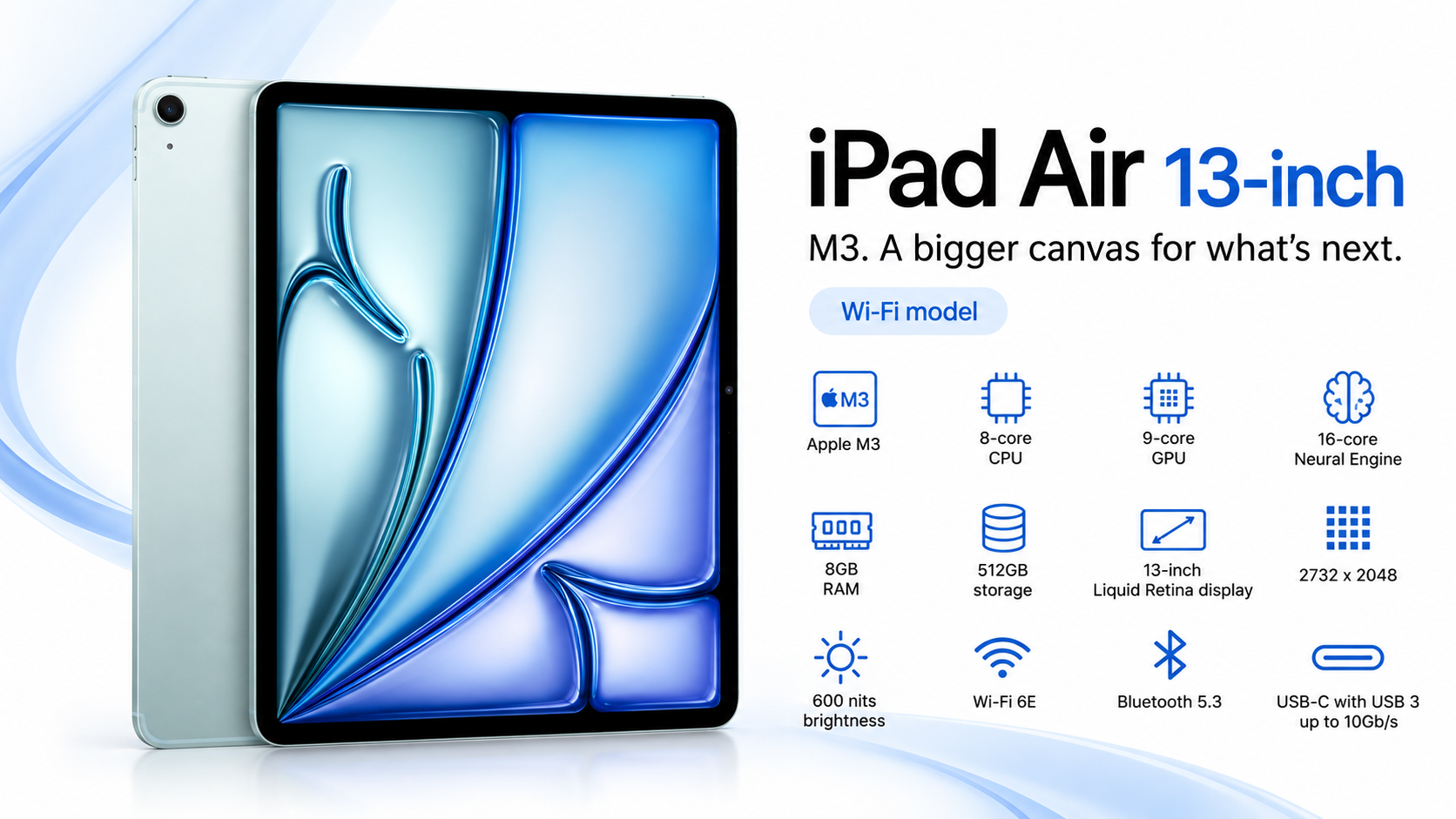 Apple iPad Air 13-inch M3 Wi-Fi 512GB Blue Overview