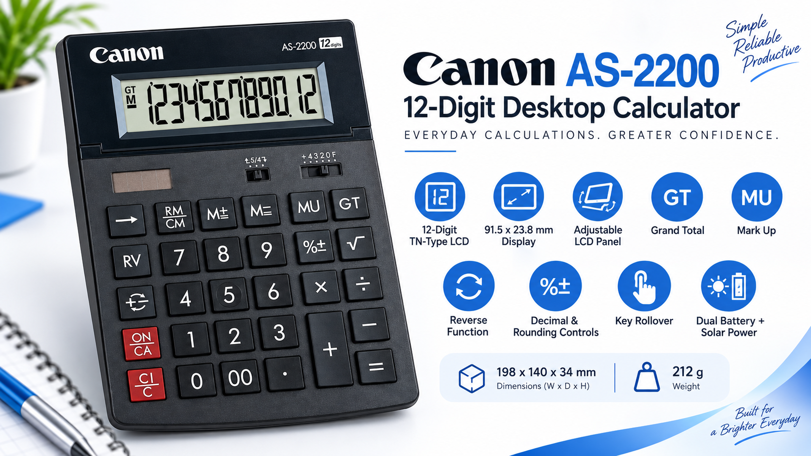 Canon AS-2200 12-Digit Desktop Calculator Overview