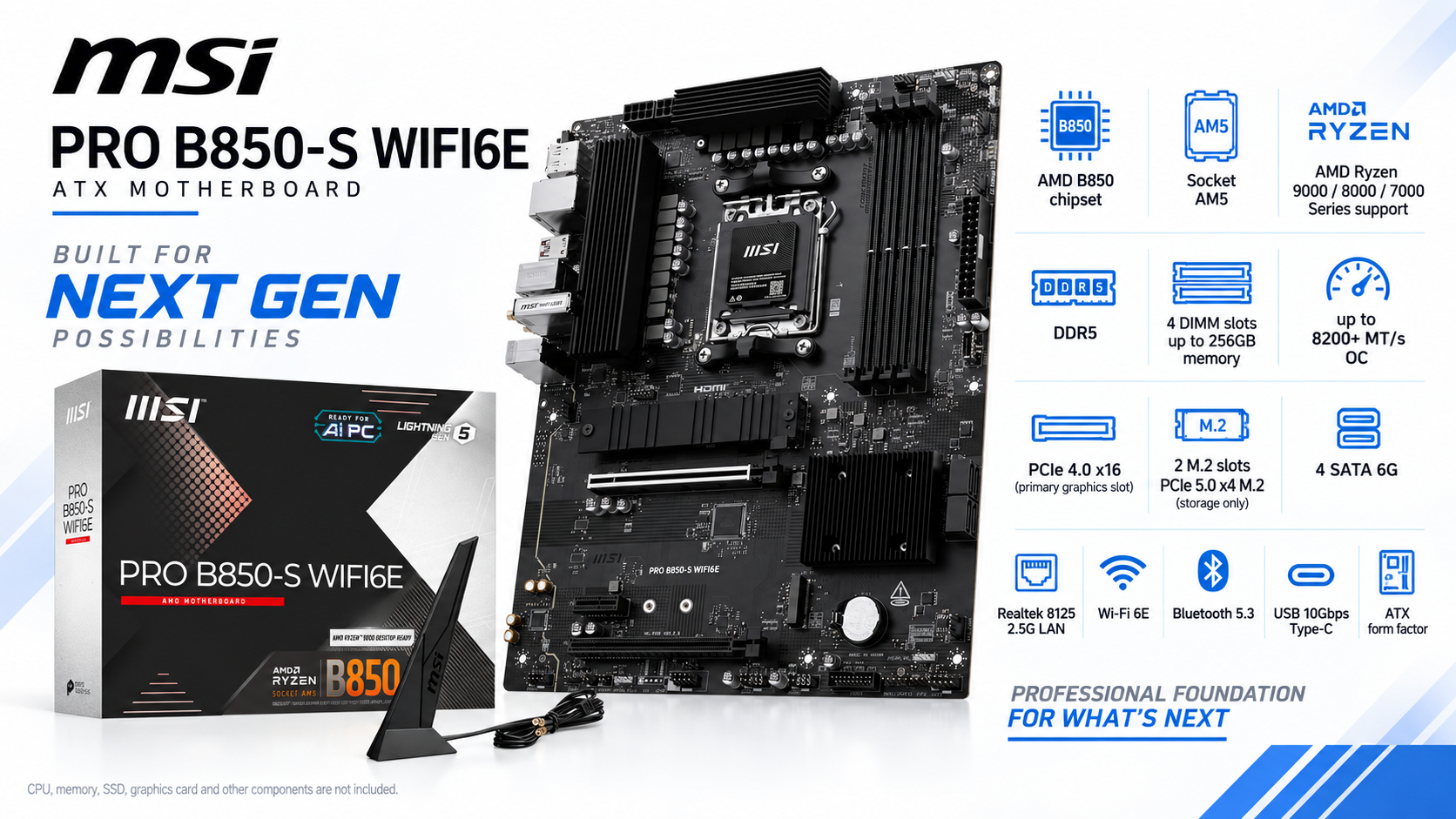 MSI PRO B850-S WIFI6E ATX AM5 Motherboard Overview