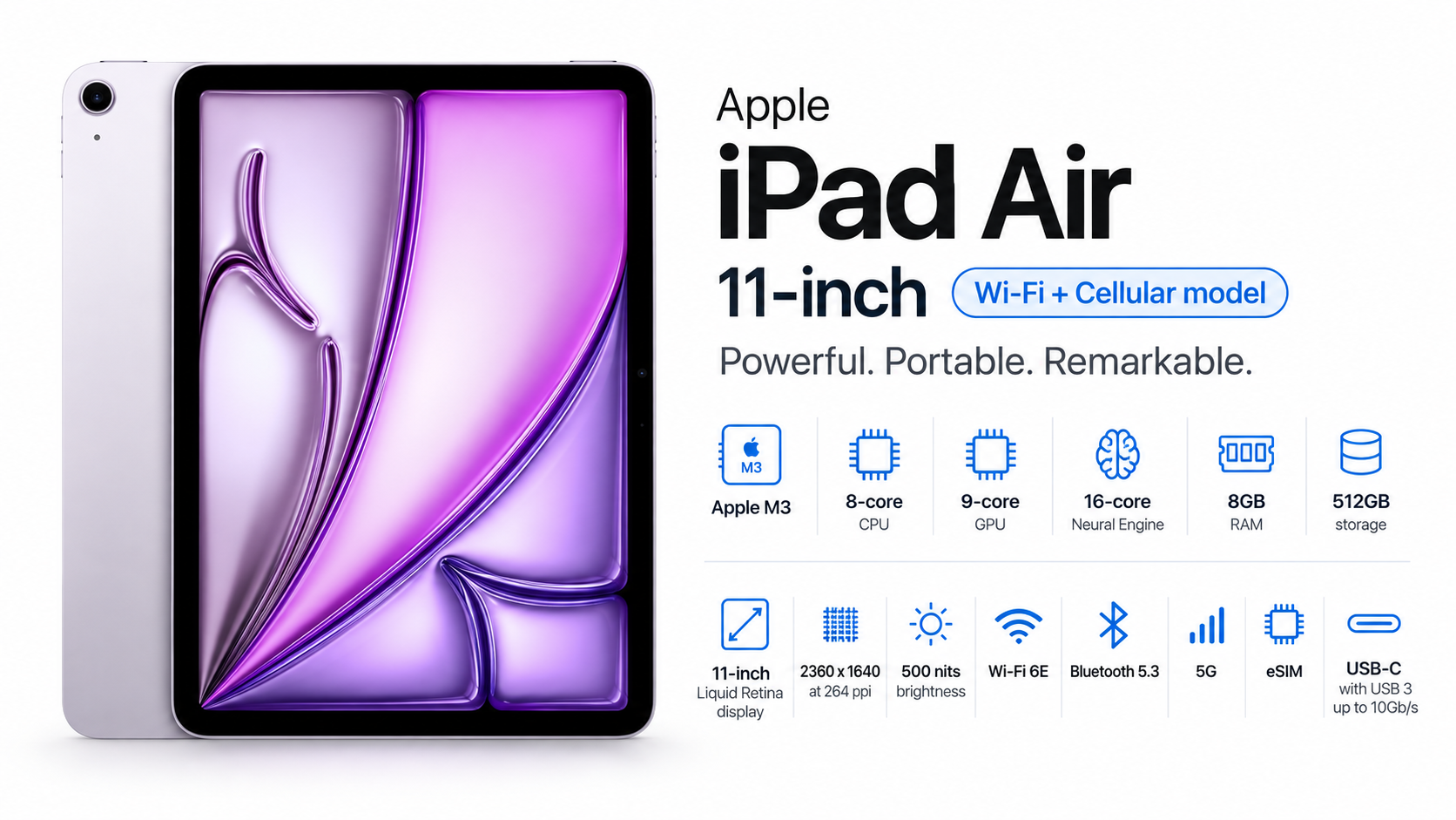Apple iPad Air 11‑inch M3 (2025) 8-Cores (512GB Storage / 8GB