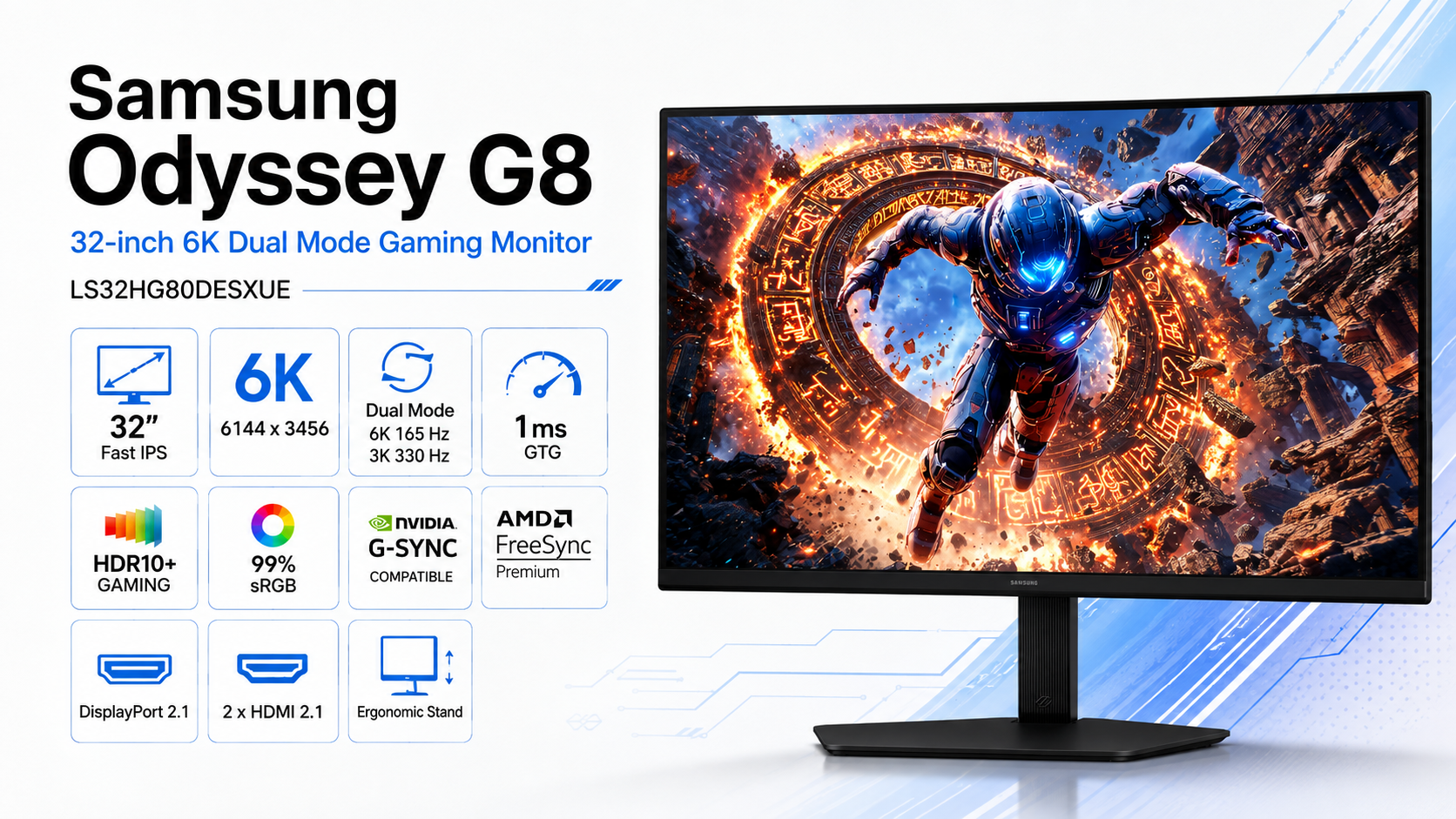 Samsung Odyssey G8 32-inch 6K Gaming Monitor Black Overview